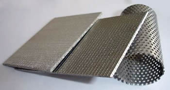 Two sintered woven wire filer plates and a perforated metal sintered tube on the white background